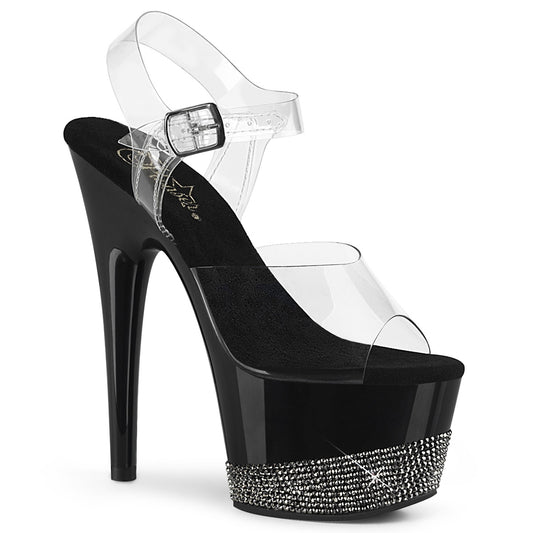 Pleaser Womens Sandals ADORE-708-3 Clr/Blk-Pewter RS