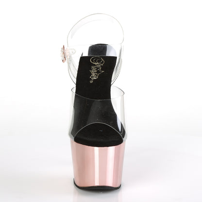 Pleaser Womens Sandals ADORE-708 Clr/Rose Gold Chrome