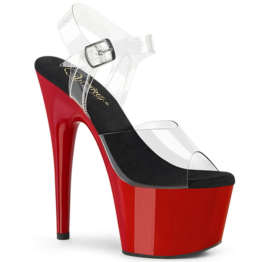 Pleaser Women's Platform Shoes ADORE-708 Clr-Blk/Red