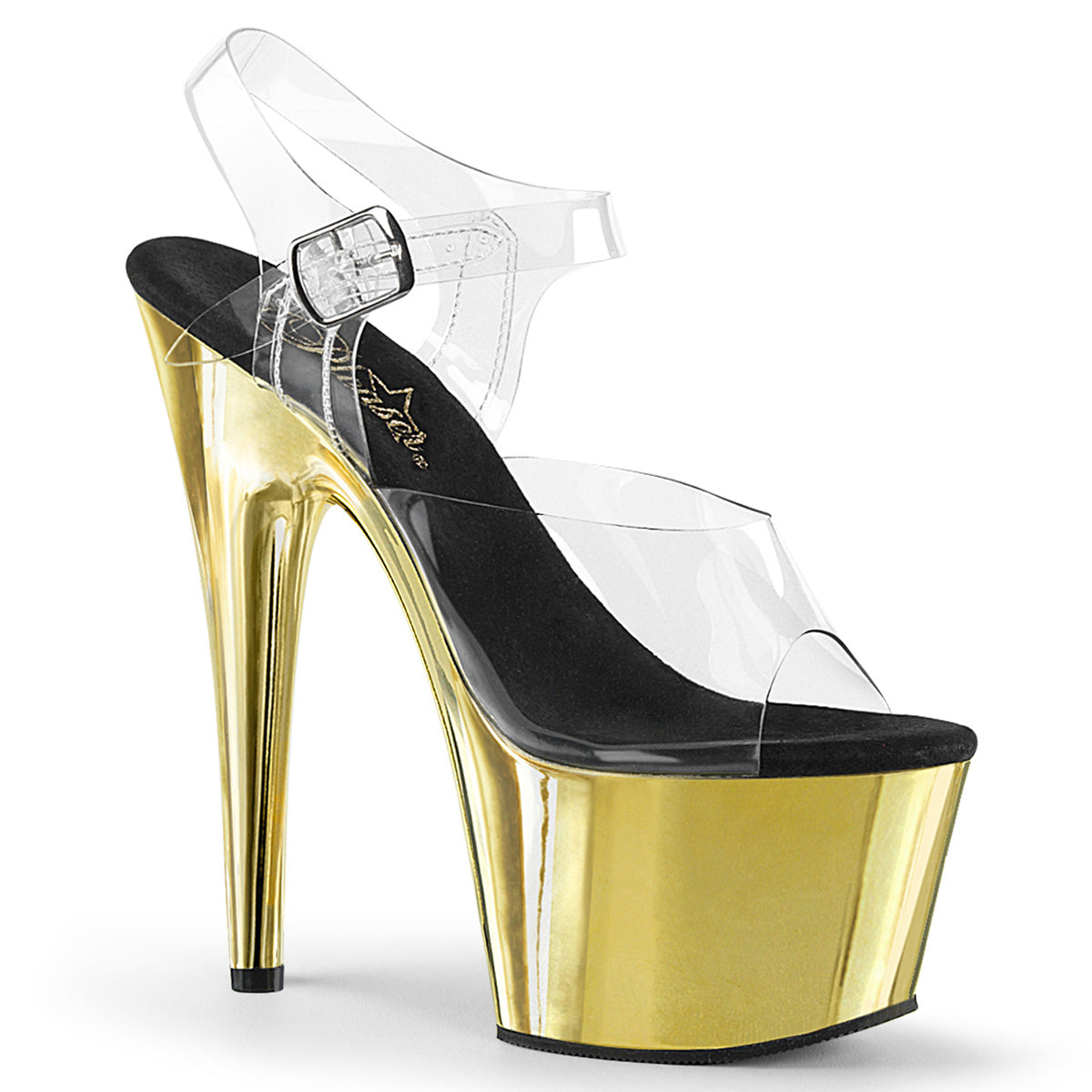 Pleaser Womens Sandals ADORE-708 Clr/Gold Chrome