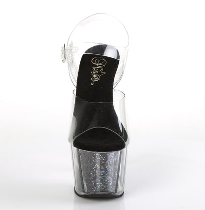 Pleaser Womens Sandals ADORE-708CG Clr/Blk Confetti Glitter