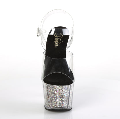 Pleaser Damen Sandalen ADORE-708cg CLR / SLV Confetti Glitter