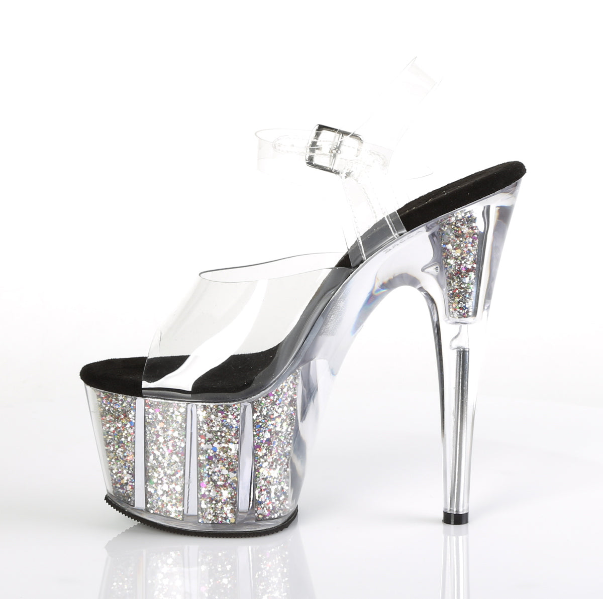 Pleaser Womens Sandals ADORE-708CG Clr/Slv Confetti Glitter