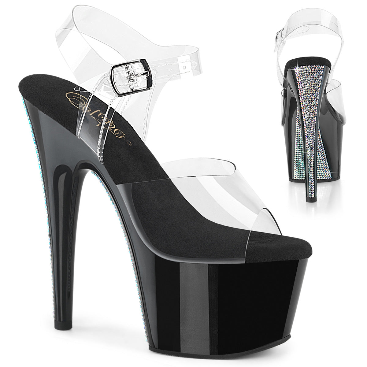 Pleaser Women's Platform Shoes ADORE-708CRS-2 Clr/Blk-Slv RS