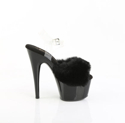 Pleaser Women's Platform Shoes ADORE-708FUR Blk Faux Fur-Clr TPU/Blk