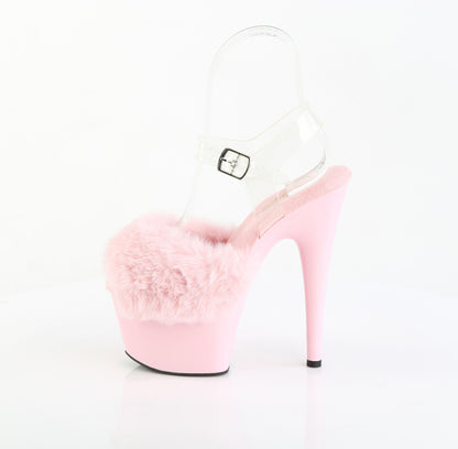 Pleaser Women's Platform Shoes ADORE-708FUR B. Pink Faux Fur-Clr TPU/B. Pink