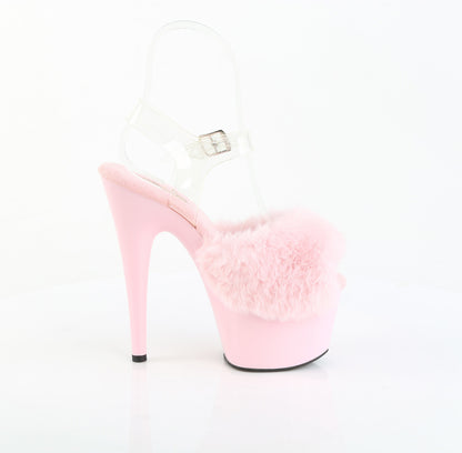 Pleaser Women's Platform Shoes ADORE-708FUR B. Pink Faux Fur-Clr TPU/B. Pink