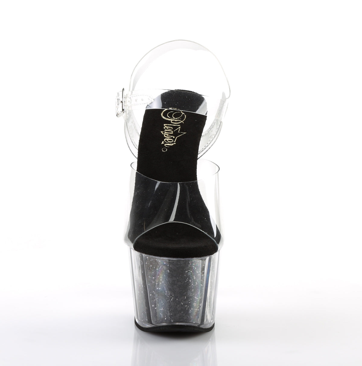 Pleaser Womens Sandals ADORE-708G Clr/Blk Glitter Inserts
