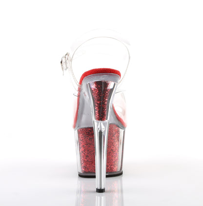 Pleaser Womens Sandals ADORE-708G Clr/Red Glitter Inserts