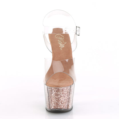 Pleaser Damen Sandalen ADORE-708G CLR / ROSE GOLD GOLD FLITTER FÜMIERUNGEN