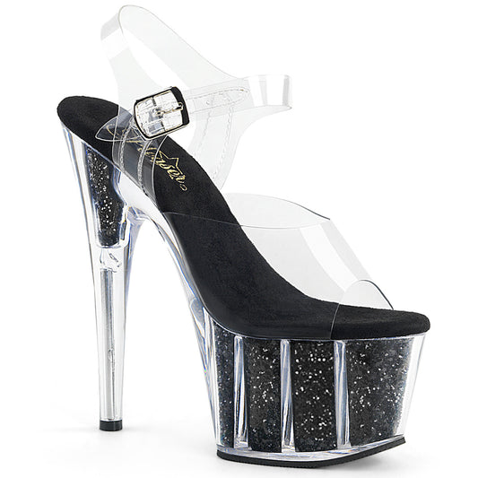 Pleaser Womens Sandals ADORE-708G Clr/Blk Glitter Inserts