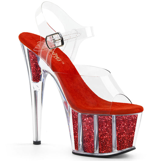 Pleaser Damen Sandalen ADORE-708g CLR / Red Glitzereinsätze