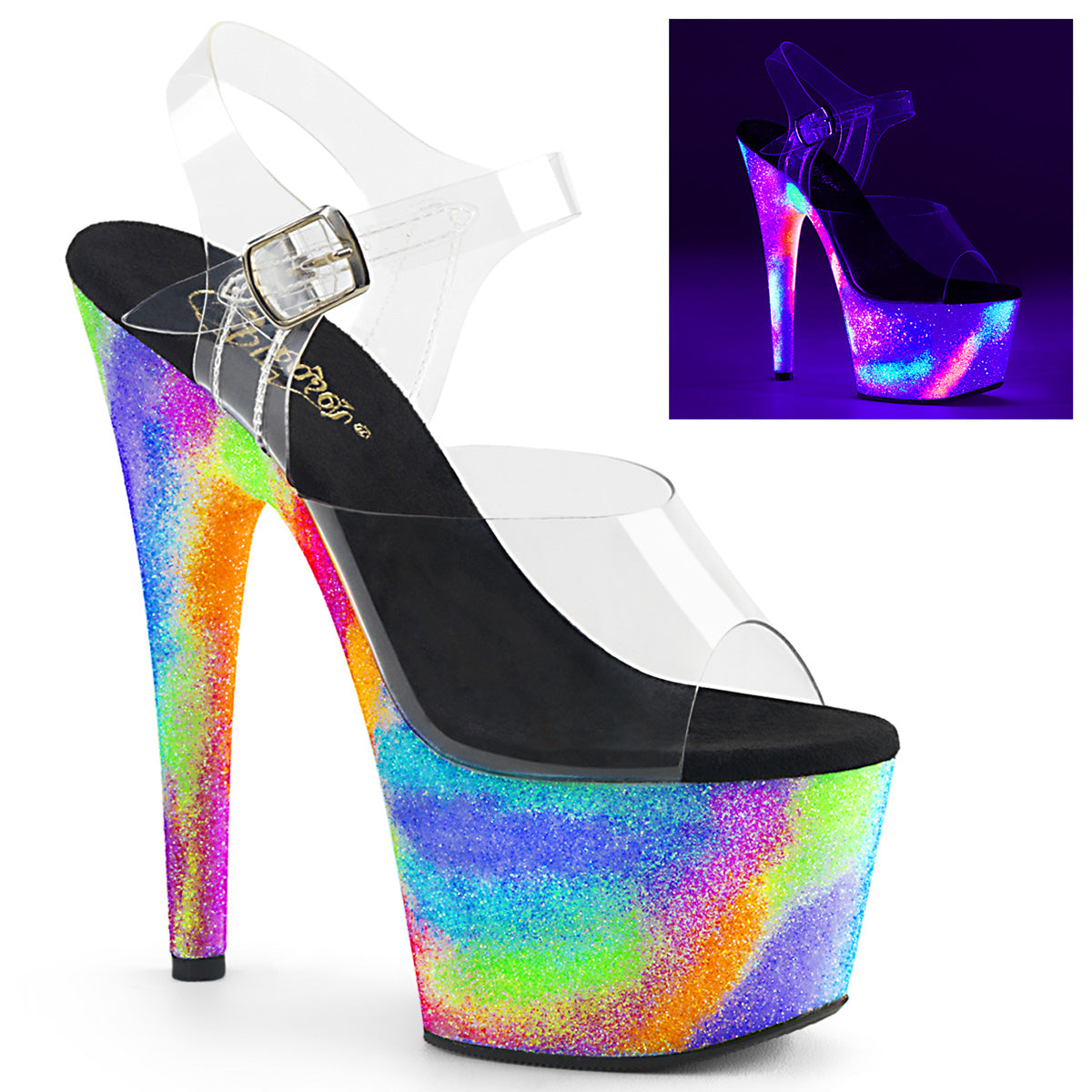 Pleaser Damen Sandalen ADORE-708Gxy CLR / Neon Galaxy Glitter