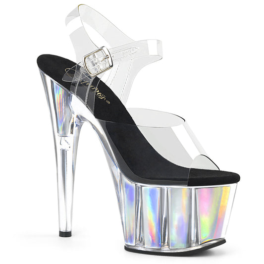 Pleaser Damen Sandalen ADORE-708HGI CLR / SLV-Hologrammeinsätze