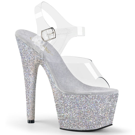 Pleaser Womens Sandals ADORE-708HMG Clr/Slv Multi Glitter