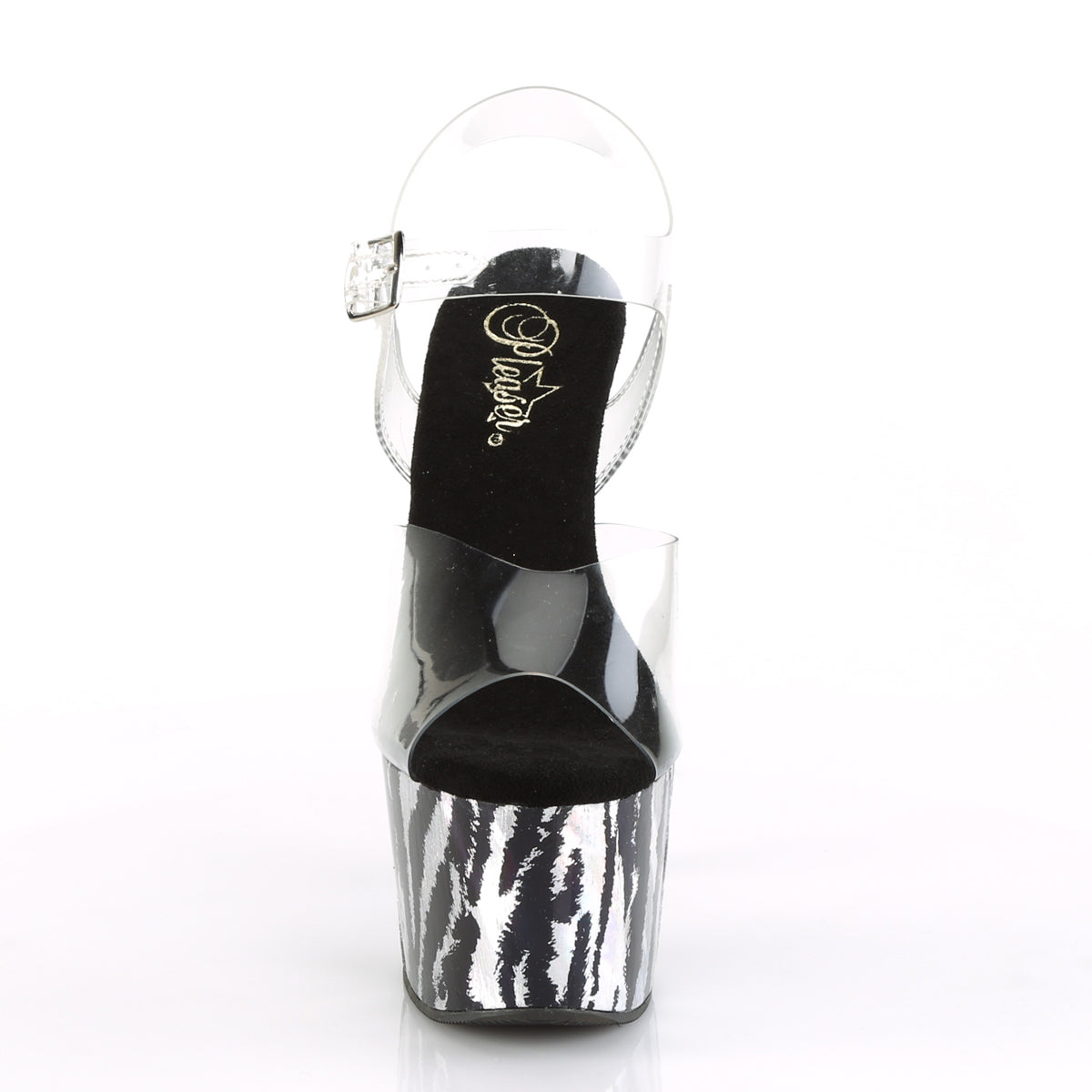 Pleaser Damen Sandalen ADORE-708HP-2 CLR / BLK-SLV-Hologramm