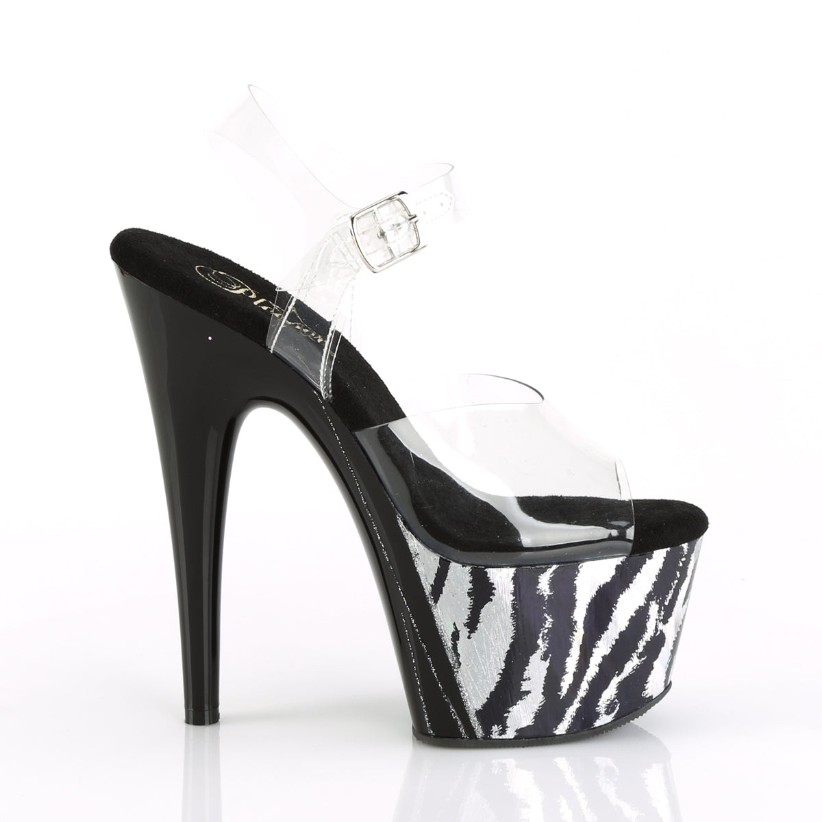 Pleaser Damen Sandalen ADORE-708HP-2 CLR / BLK-SLV-Hologramm