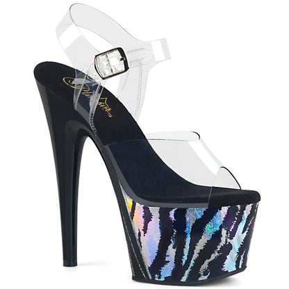 Pleaser Damen Sandalen ADORE-708HP-2 CLR / BLK-SLV-Hologramm