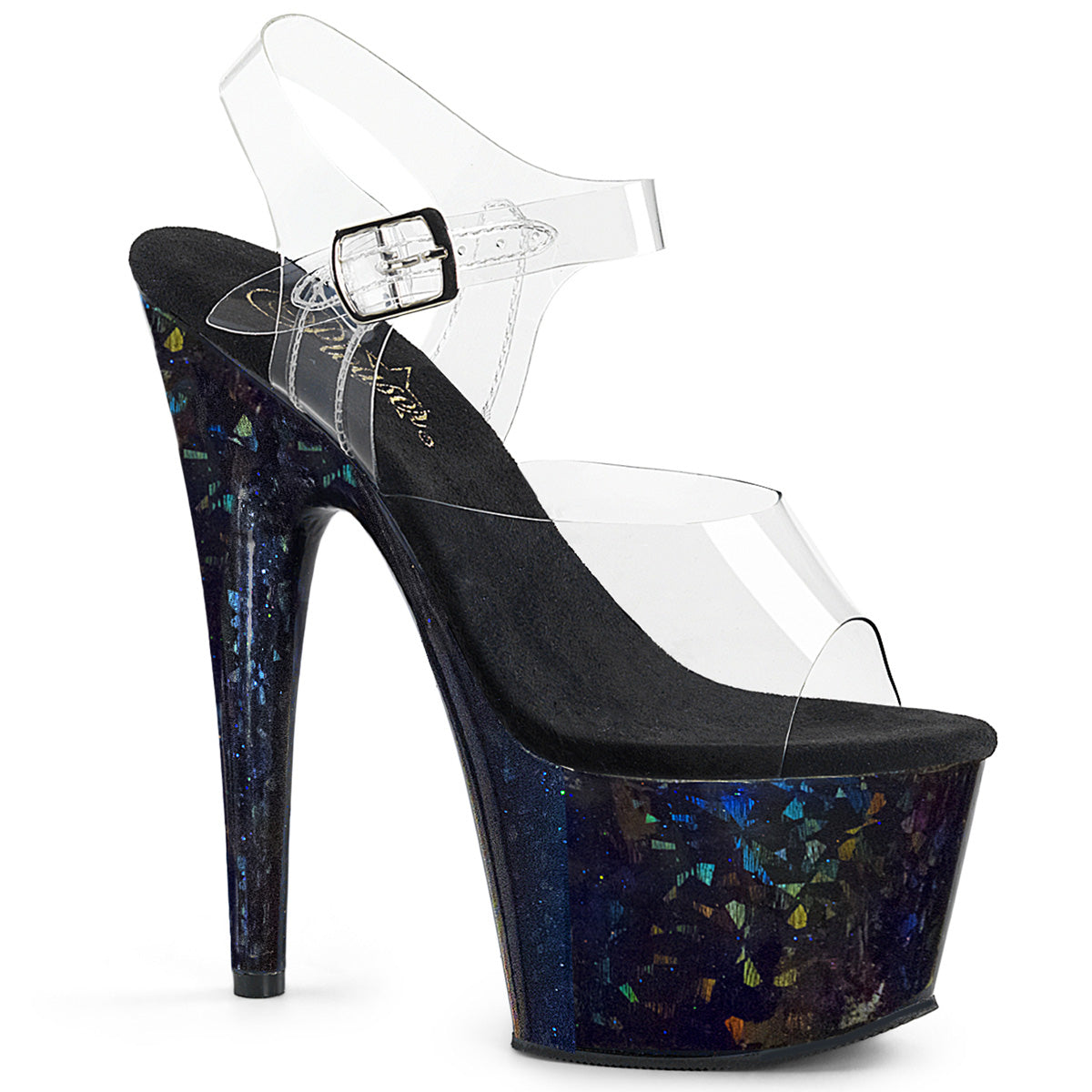 Pleaser Womens Sandals ADORE-708HSP Clr/Midnight Blue Hologram