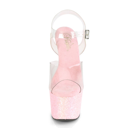 Pleaser Womens Sandals ADORE-708LG Clr/B. Pink Glitter