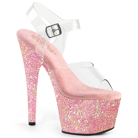 Pleaser Womens Sandals ADORE-708LG Clr/B. Pink Glitter