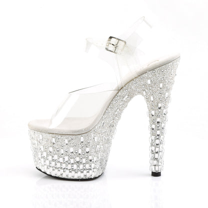 Pleaser Womens Sandals ADORE-708MR-5 Clr/Wht-Slv