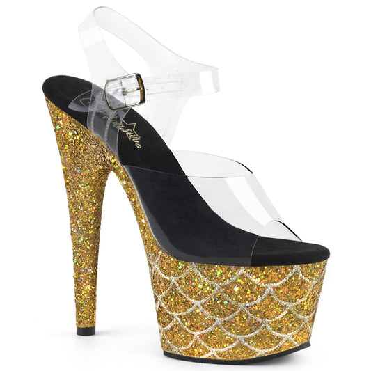 Pleaser Damen Sandalen ADORE-708msLG CLR / Gold Multi Glitter
