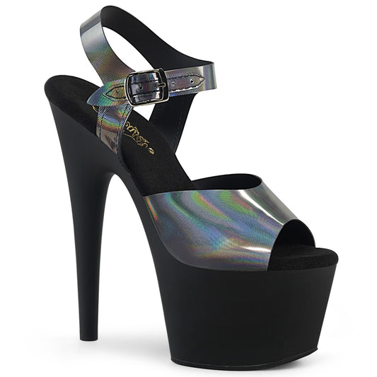 Pleaser Womens Sandals ADORE-708N-DT Pewter Hologram TPU/Blk Matte
