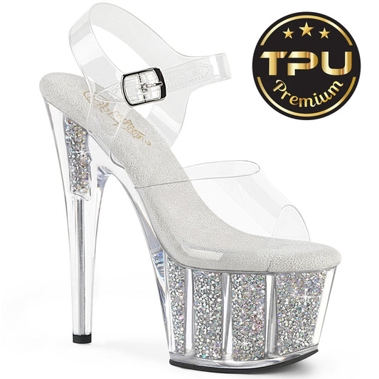 Pleaser Women's Platform Shoes ADORE-708PREM-RSI Clr/Clr-Slv AB RS