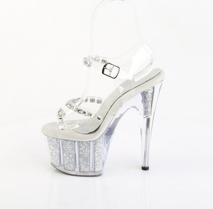 Pleaser Women's Platform Shoes ADORE-708PREM-STNG Clr TPU/Slv Glitter Ins