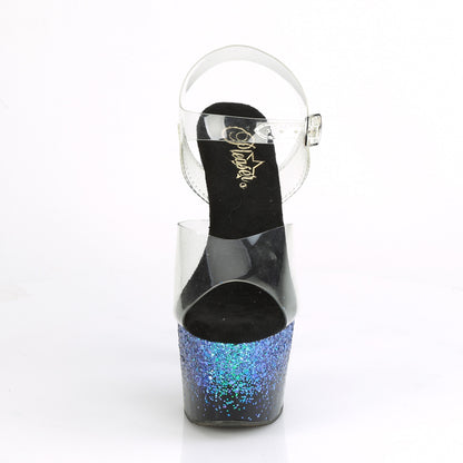 Pleaser Womens Sandals ADORE-708SS Clr/Blk-Blue Multi Glitter