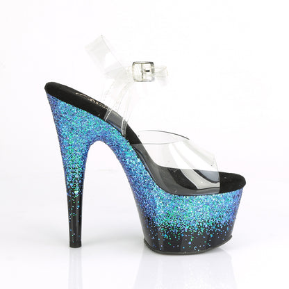 Pleaser Womens Sandals ADORE-708SS Clr/Blk-Blue Multi Glitter