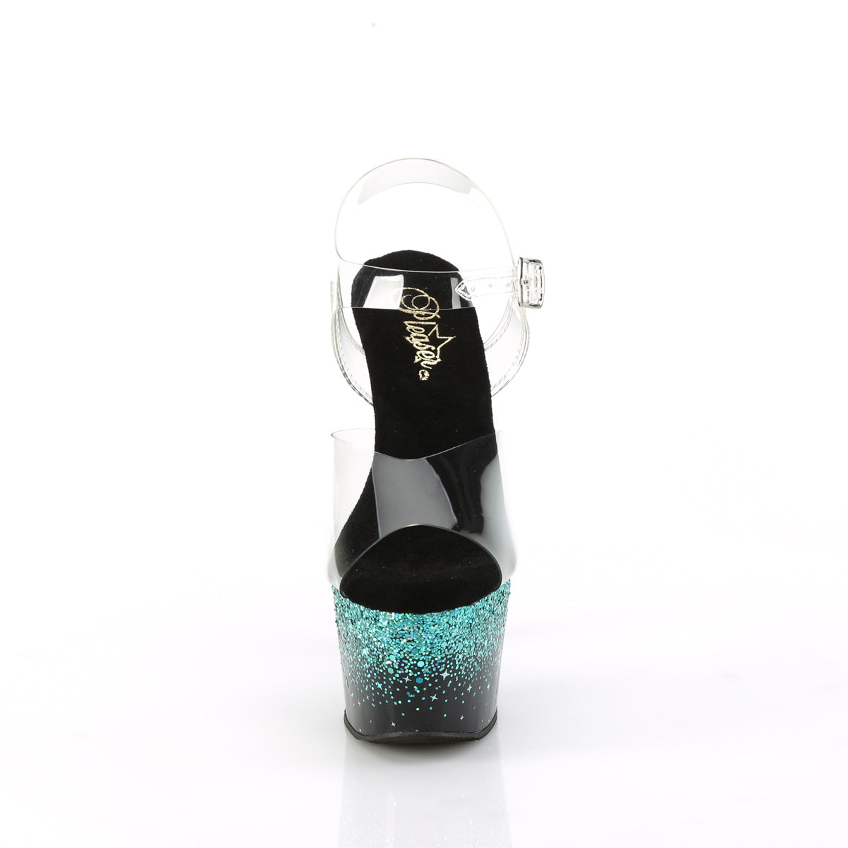 Pleaser   ADORE-708SS CLR/BLK-Turquoise Multi Glitter