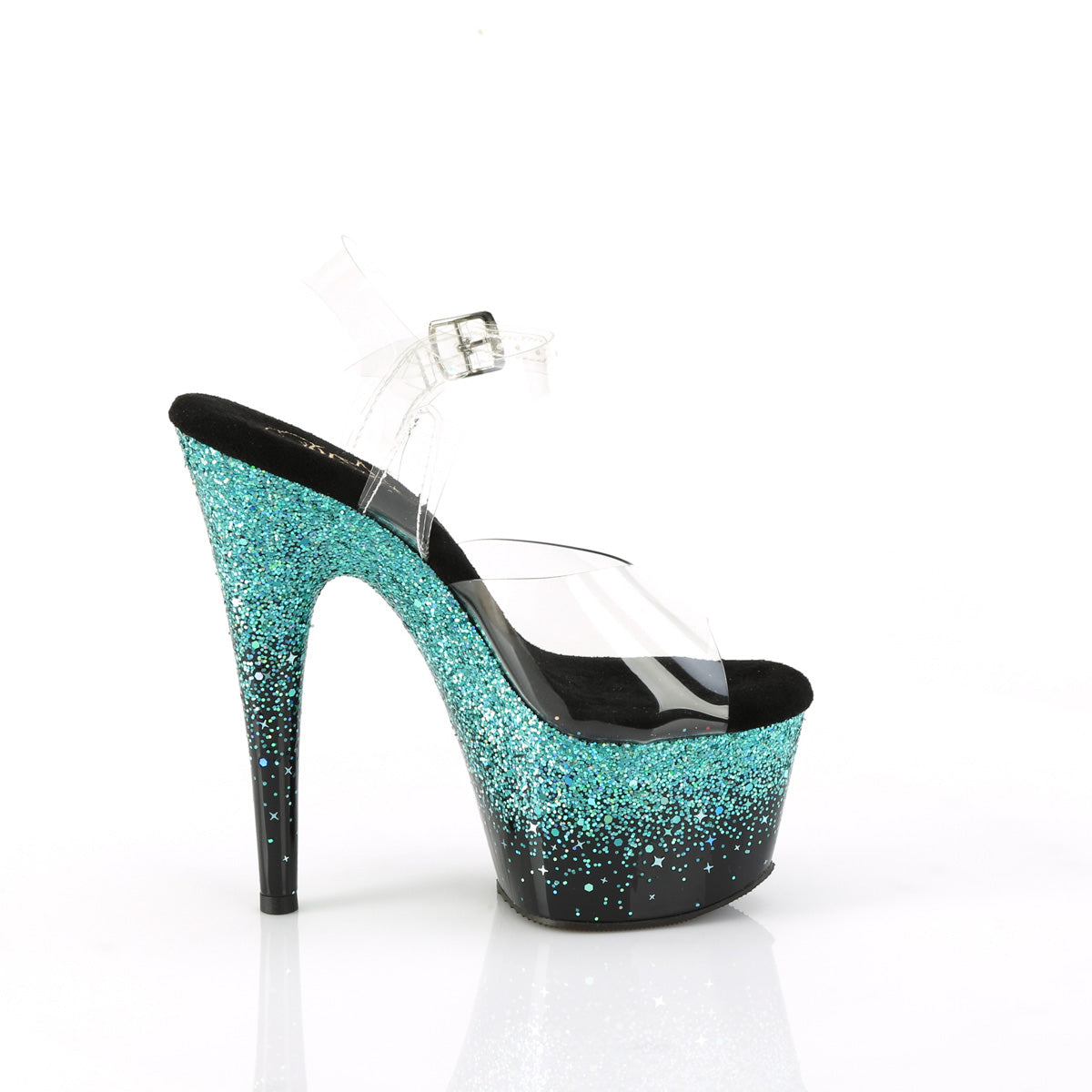 Pleaser   ADORE-708SS CLR/BLK-Turquoise Multi Glitter
