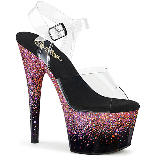 Pleaser   ADORE-708SS CLR/BLK-Pink Multi Glitter