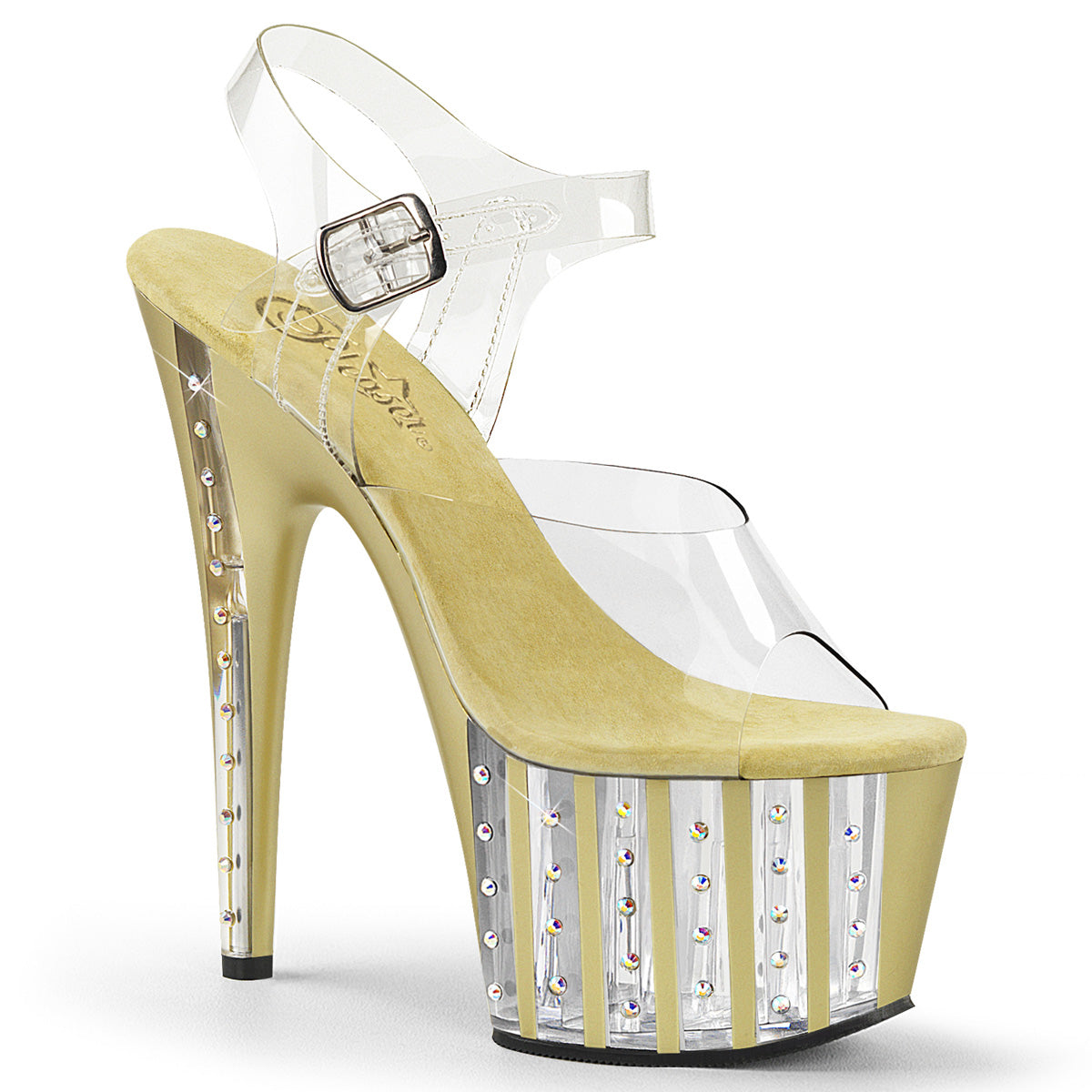 Pleaser Womens Sandals ADORE-708VLRS Clr/Gold