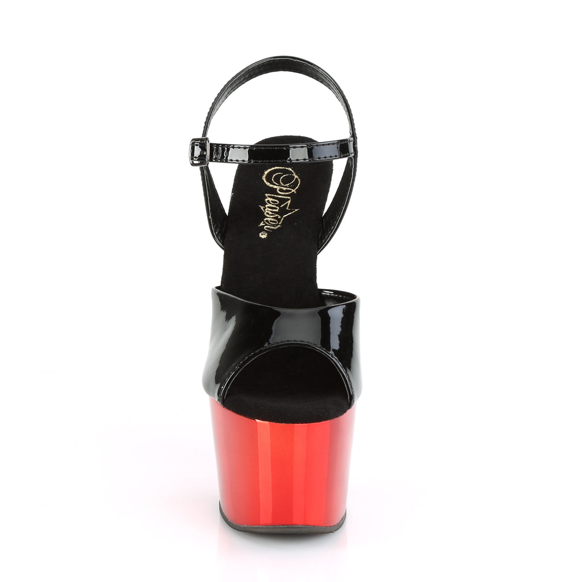 Pleaser Womens Sandals ADORE-709 Blk Pat/Red Chrome