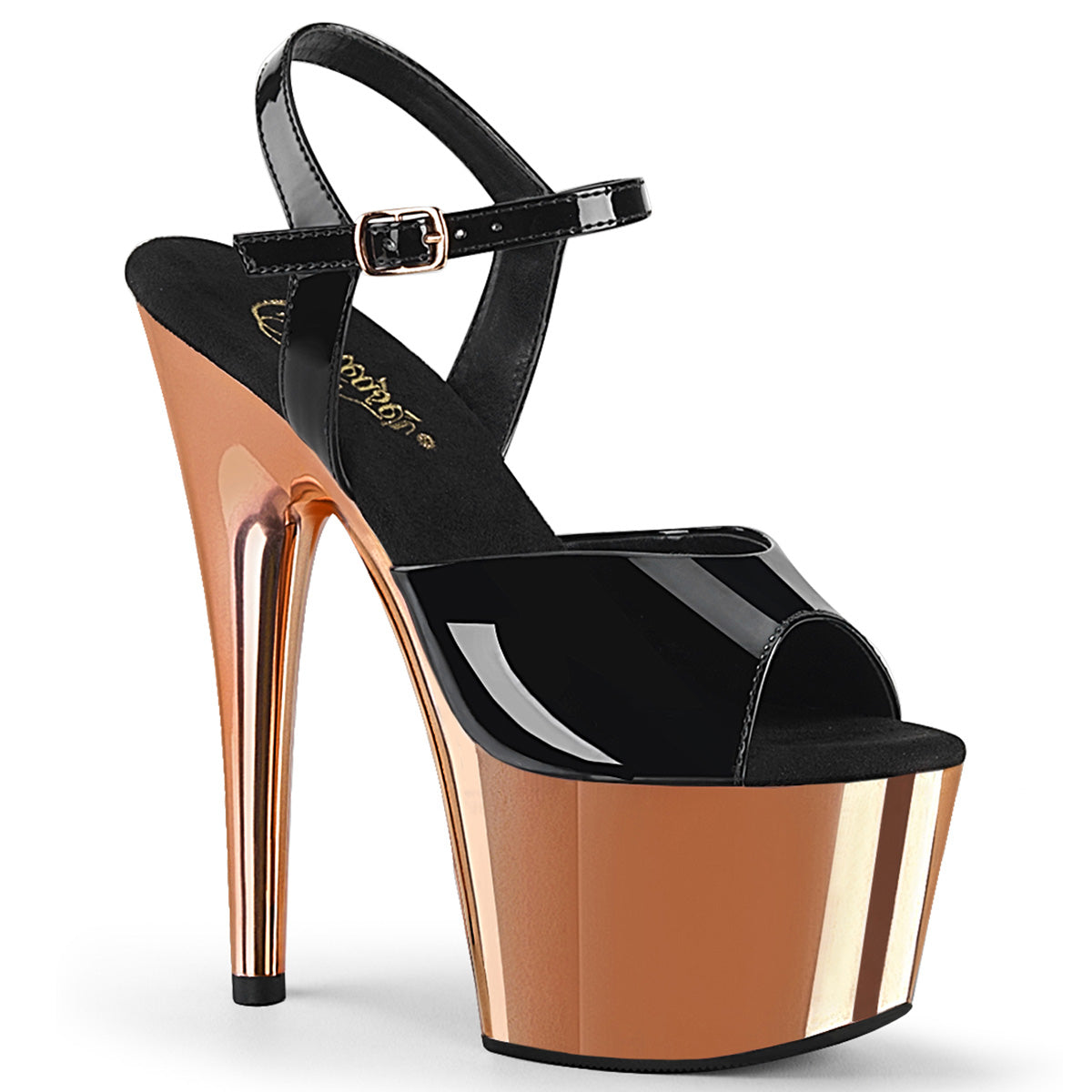 Pleaser Damen Sandalen ADORE-709 BLK Pat / Rose Gold Chrome