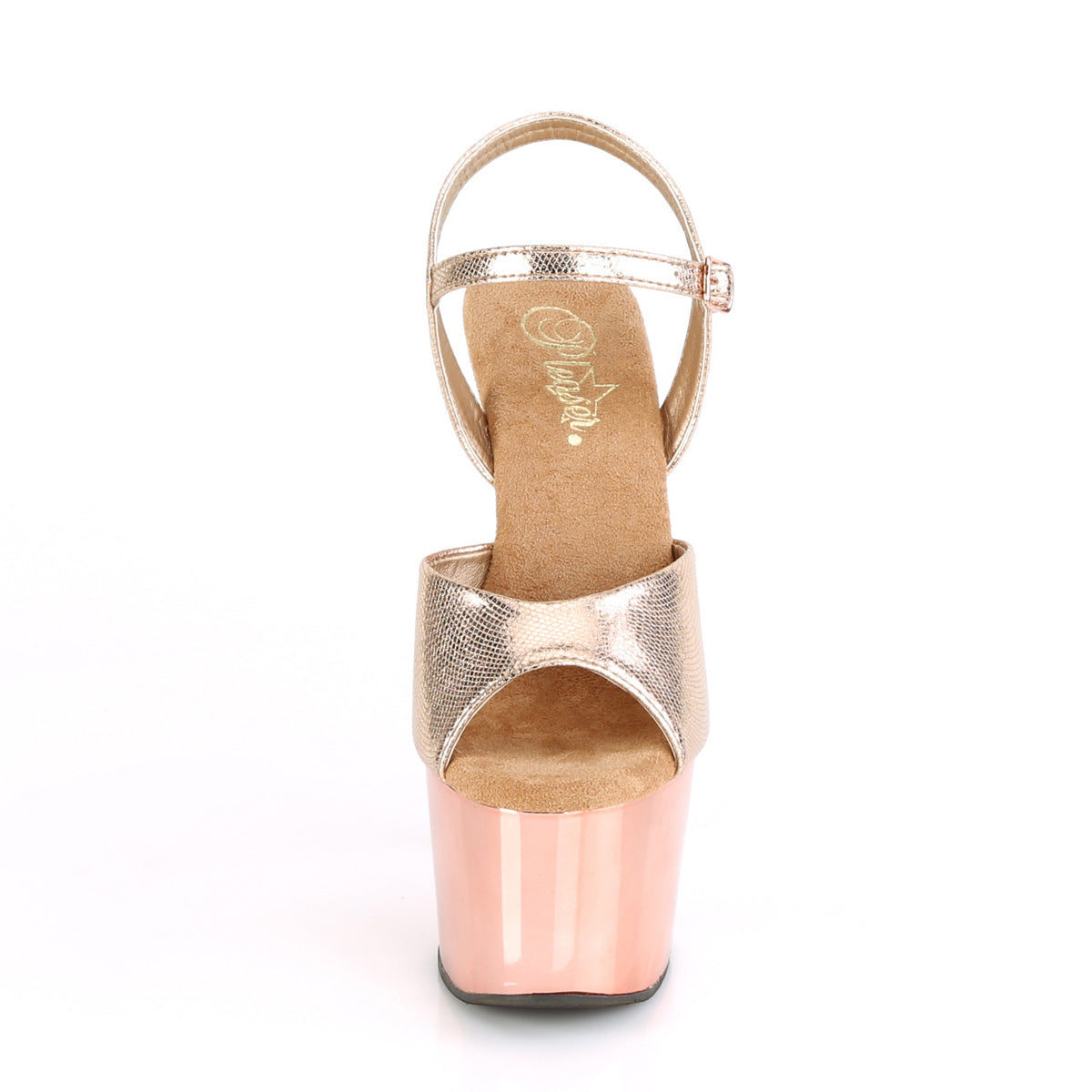 Pleaser Damen Sandalen ADORE-709 Rose Gold Textured Metallic / Rosegold Chrome