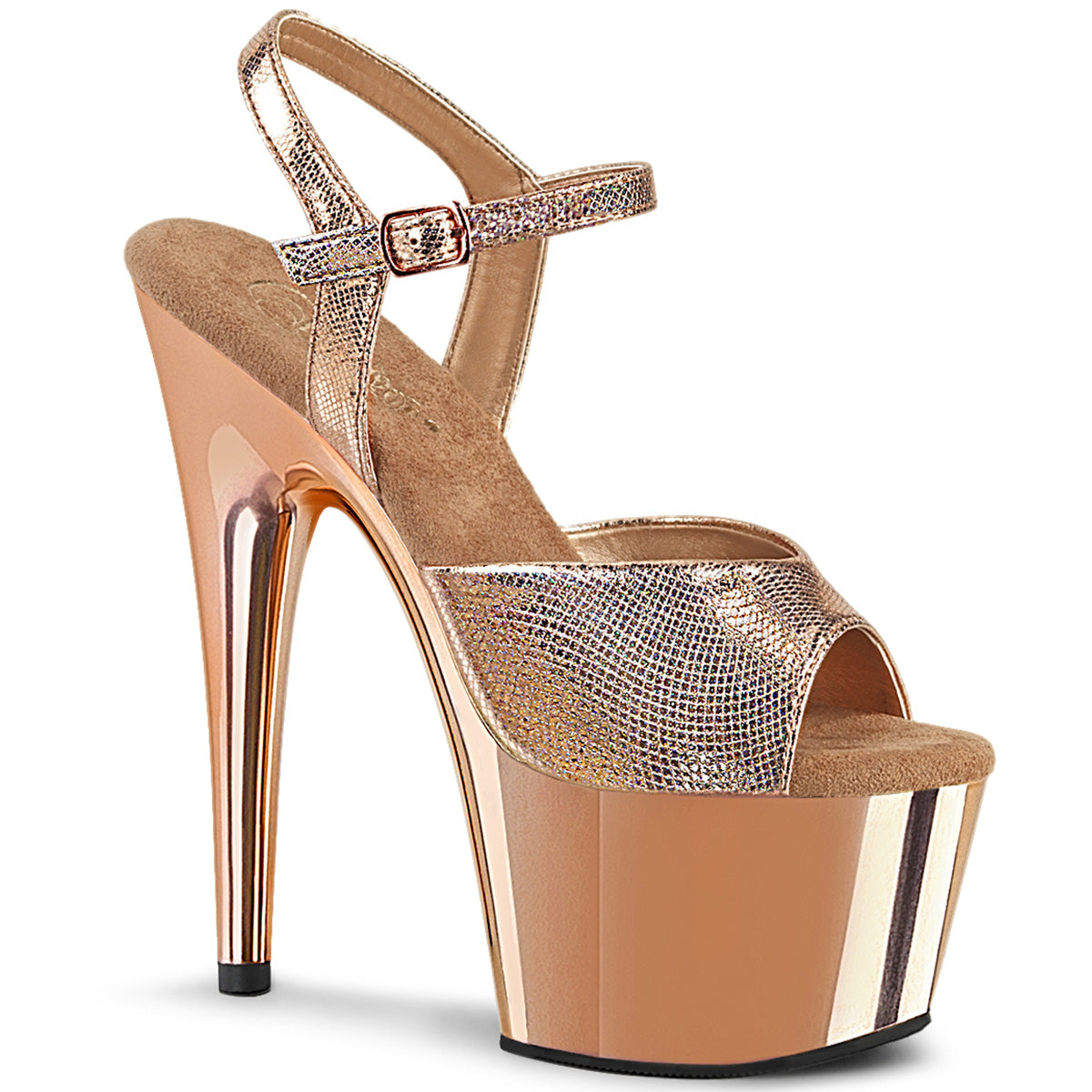 Pleaser Damen Sandalen ADORE-709 Rose Gold Textured Metallic / Rosegold Chrome