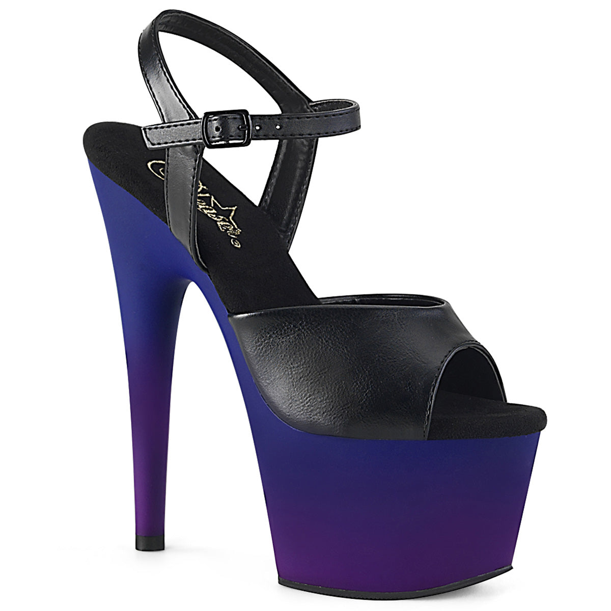 Pleaser Womens Sandals ADORE-709BP Blk Faux Leather/Blue-Purple Ombre