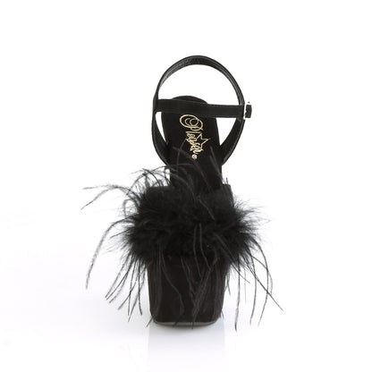 Pleaser Womens Sandals ADORE-709F Blk Faux Suede-Feather/Blk Faux Suede