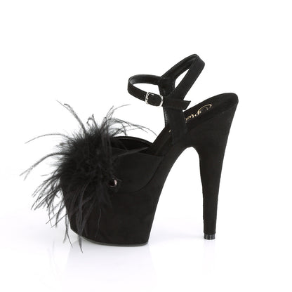 Pleaser Womens Sandals ADORE-709F Blk Faux Suede-Feather/Blk Faux Suede