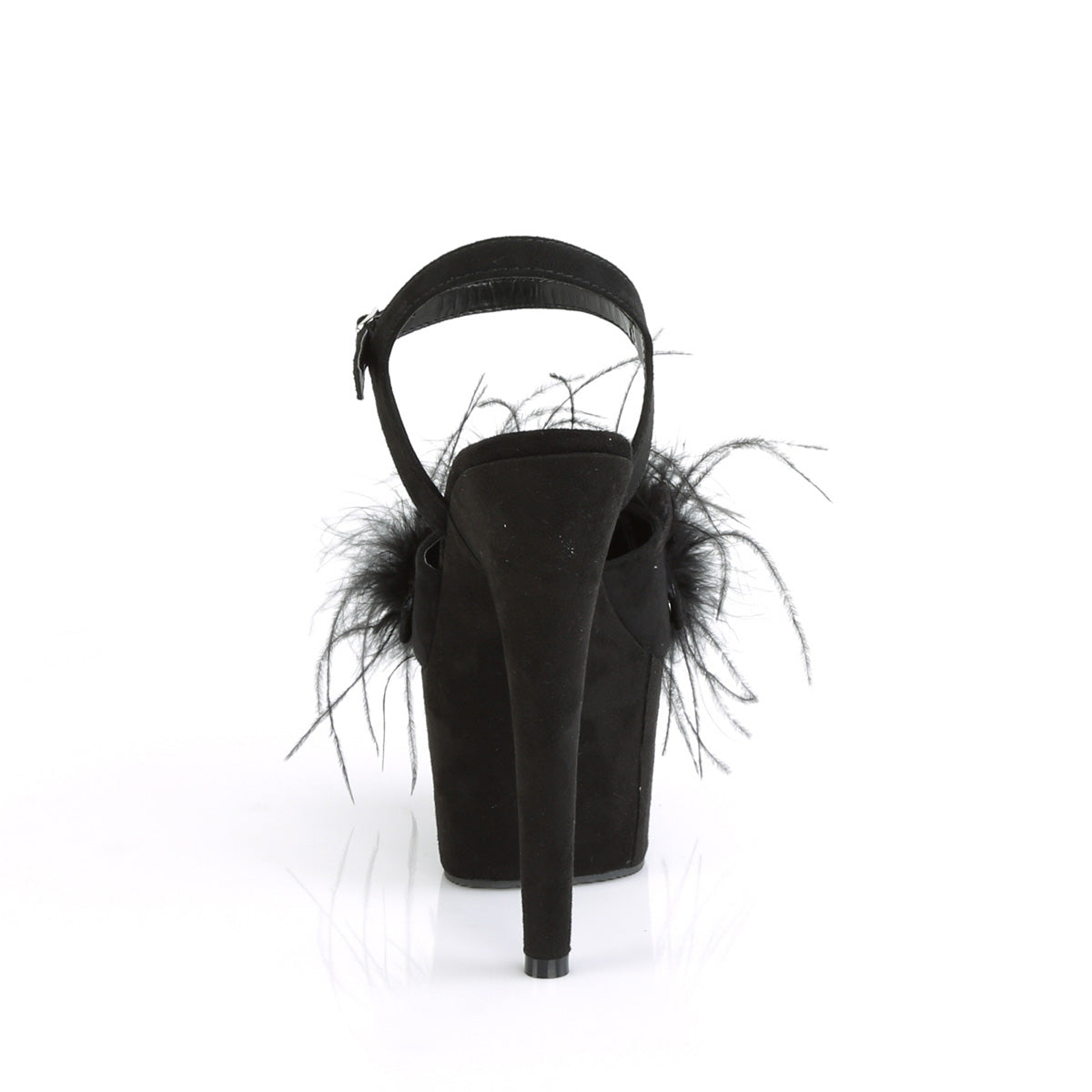 Pleaser Womens Sandals ADORE-709F Blk Faux Suede-Feather/Blk Faux Suede