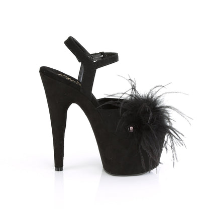 Pleaser Womens Sandals ADORE-709F Blk Faux Suede-Feather/Blk Faux Suede