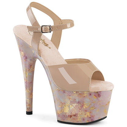 Pleaser Women's Platform Shoes ADORE-709MB Nude Pat/Blush-Gold Marble