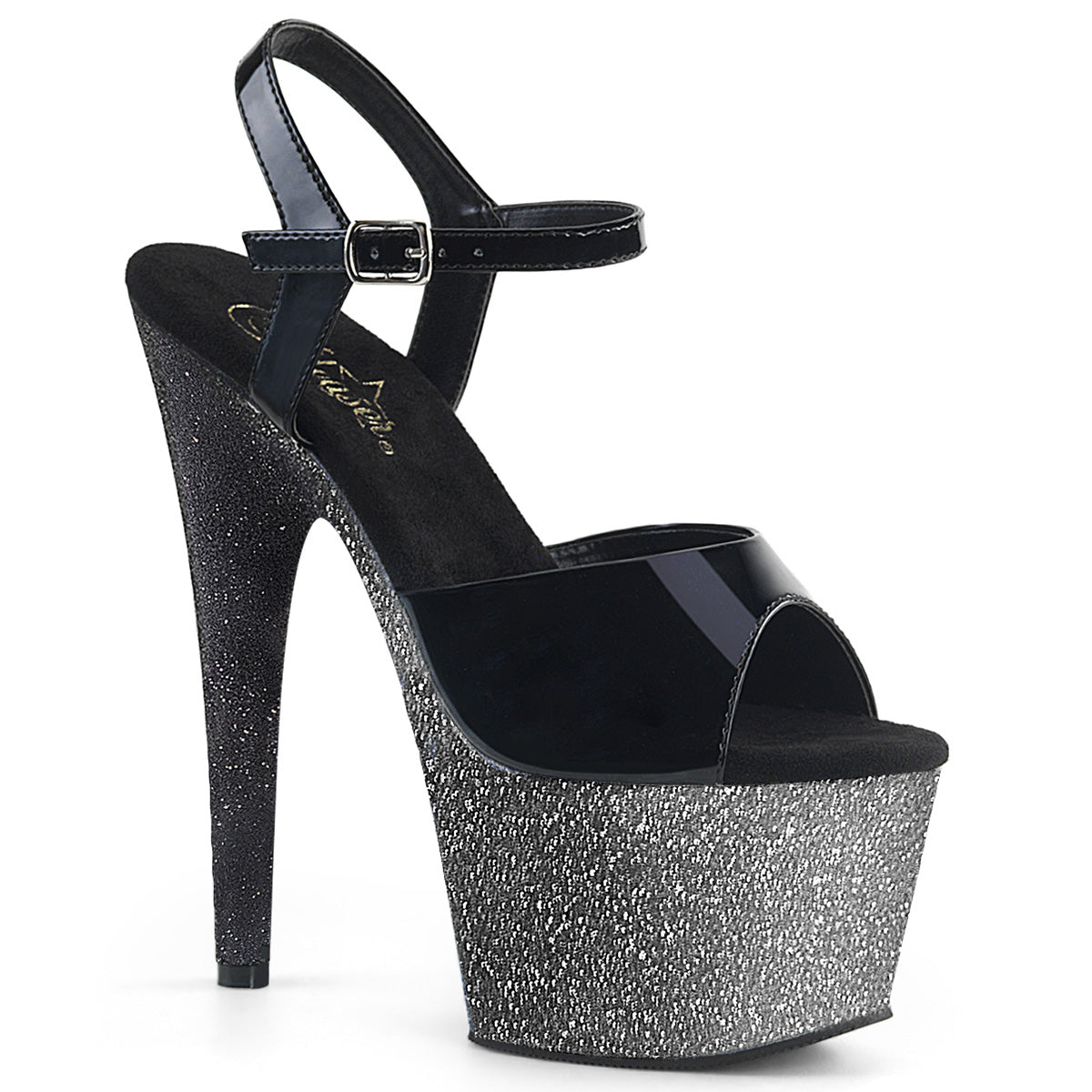 Pleaser Womens Sandals ADORE-709OMBRE Blk Pat/Slv-Blk Ombre