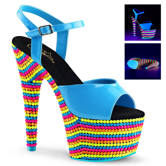 Pleaser Frauen Sandalen ADORE-709rbs Neon Blue Pat/Neon Multi
