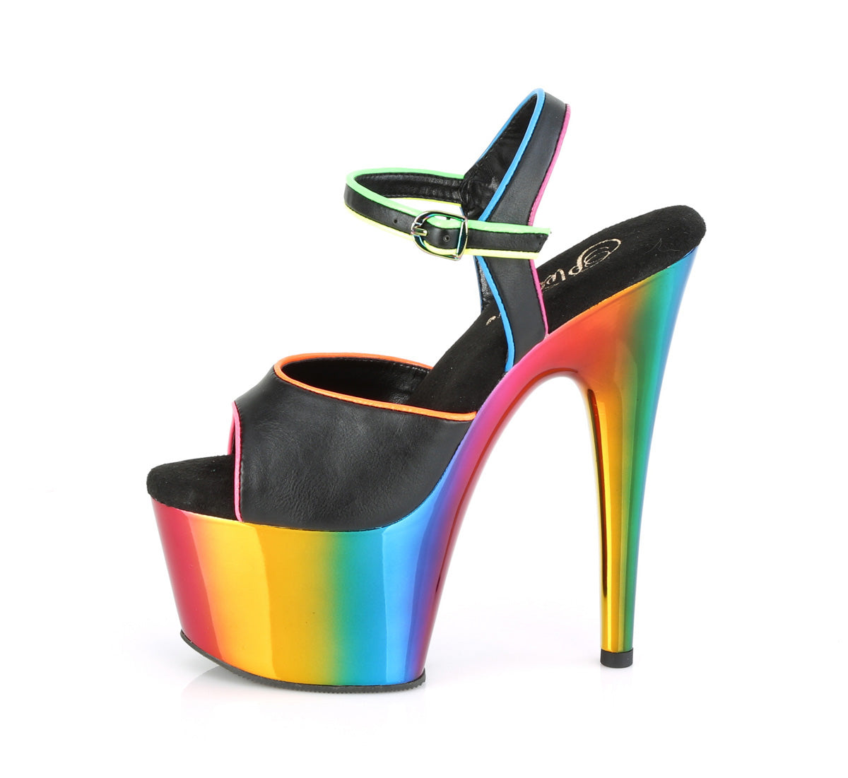 Pleaser Damen Sandalen ADORE-709RC-02 BLK Faux Leder /Rainbow Chrom