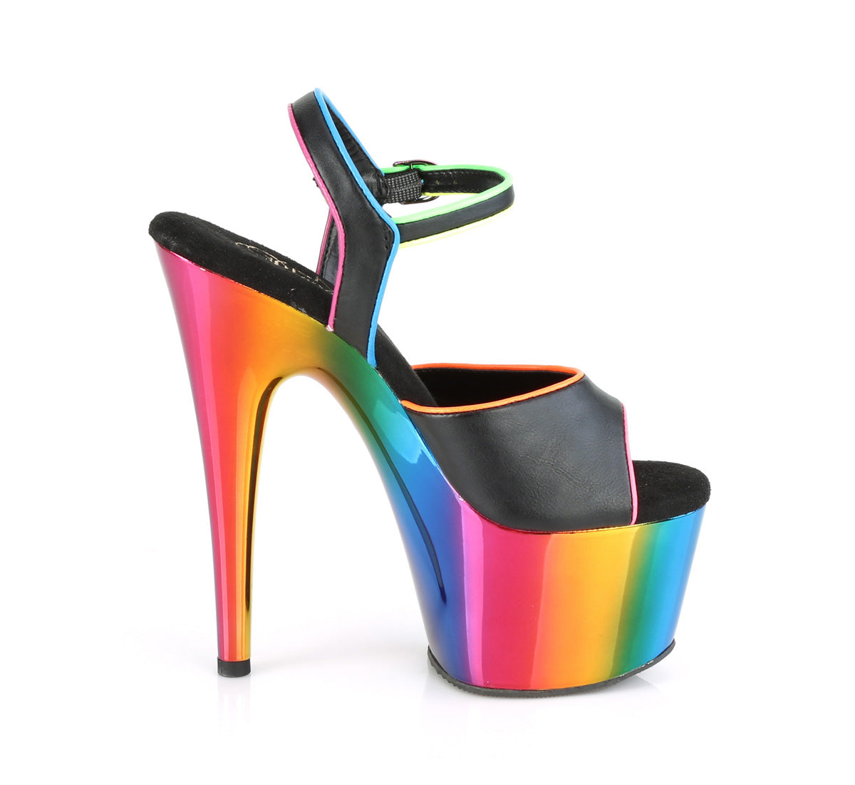 Pleaser Damen Sandalen ADORE-709RC-02 BLK Faux Leder /Rainbow Chrom